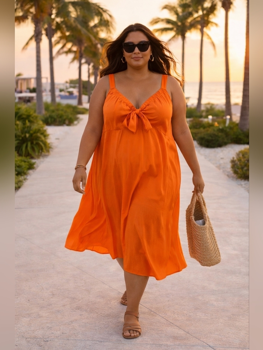 Eloquii Bright Orange Tie-Front Midi Dress | Size 20 | NWT Bold Statement Piece
